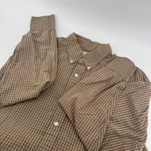 J Crew Men's Brown Plaid Long Sleeve Button Down Shirt Size Large 100% Cotton
